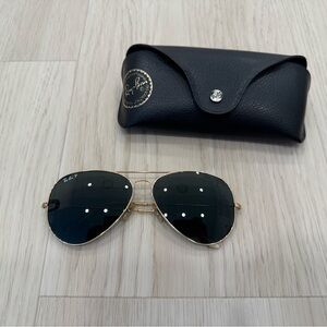 Ray-Ban RB 3025 Polished Arista Gold G-15 Green Aviator Large Metal POLARIZED